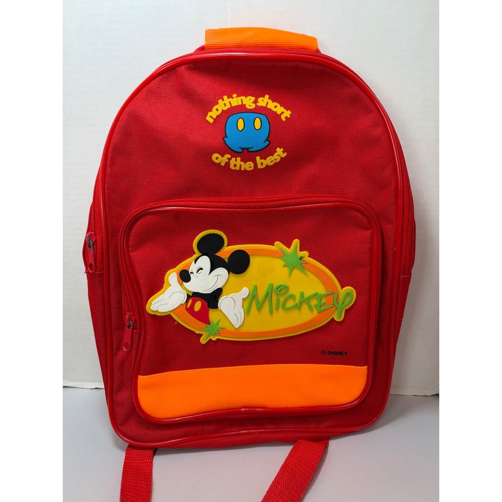 VTG 80s Disney Mickey Mouse Backpack 16" Red Pyramid Handbags Canvas w Rubber